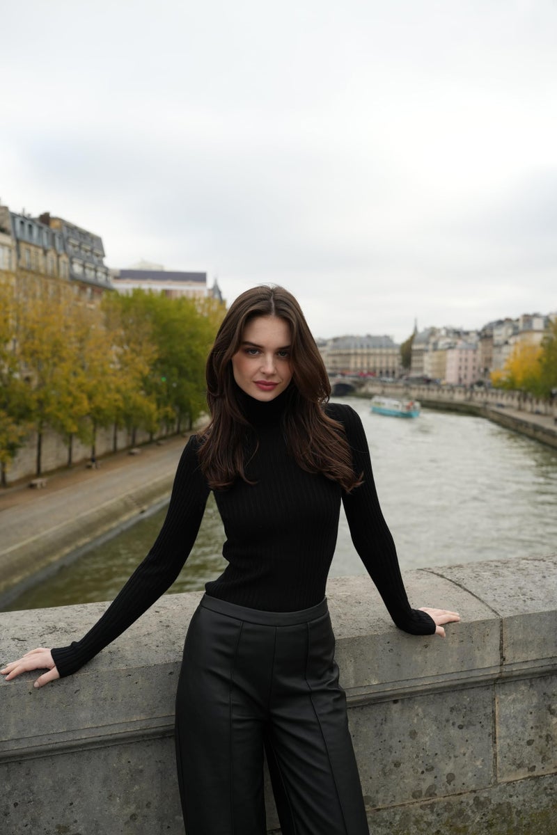 v28 Women Stretchable Turtleneck Knit Long Sleeve Slim Fit Sweater (XS,Black) - Image 3
